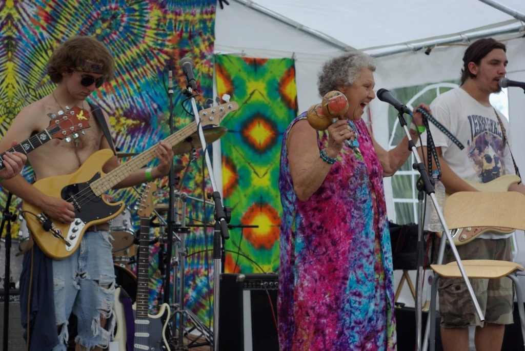 Joan, band grandmother, plays with Duck Duck Goose at Lawnstock II on June 15, 2013. Photo/Josh Brokaw